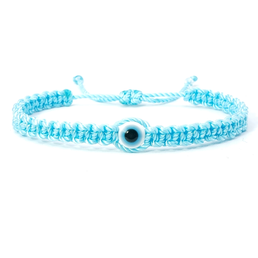 Baby blue string evil eye bracelet, handmade bracelet, braided bracelet